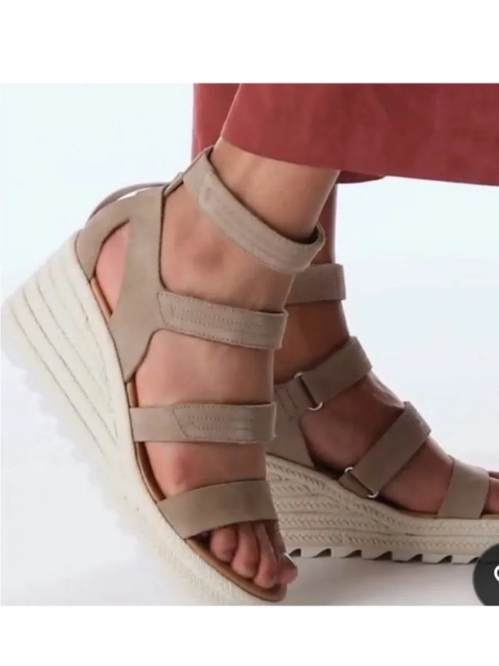 Sorel Cameron Taupe Multi-Strap Espadrille Wedge Sandals Sz 11